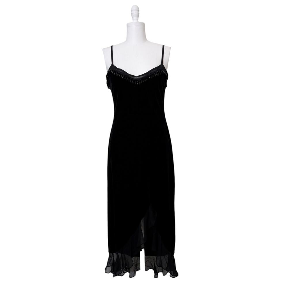 Betsey Johnson Evening Vintage Stretch Velvet Beaded Midi Maxi Dress